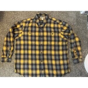 Duluth Trading Co Shirt Mens Size 2XL Yellow Navy Plaid Work Button Down Flannel